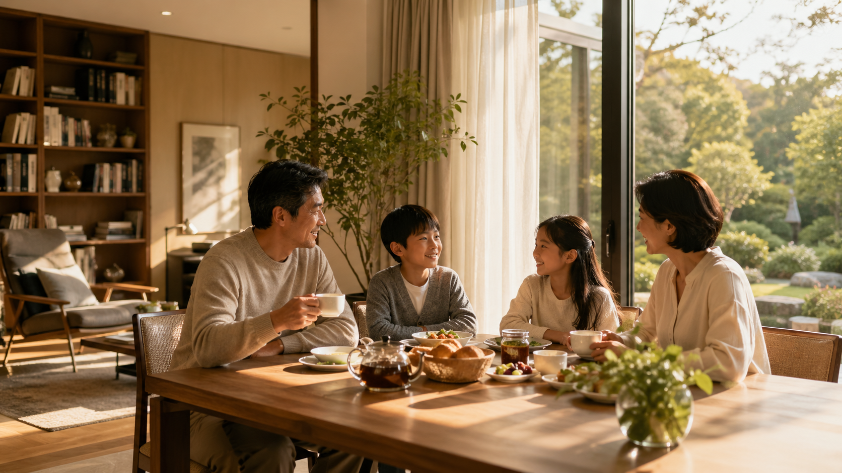 家族の朝の食卓