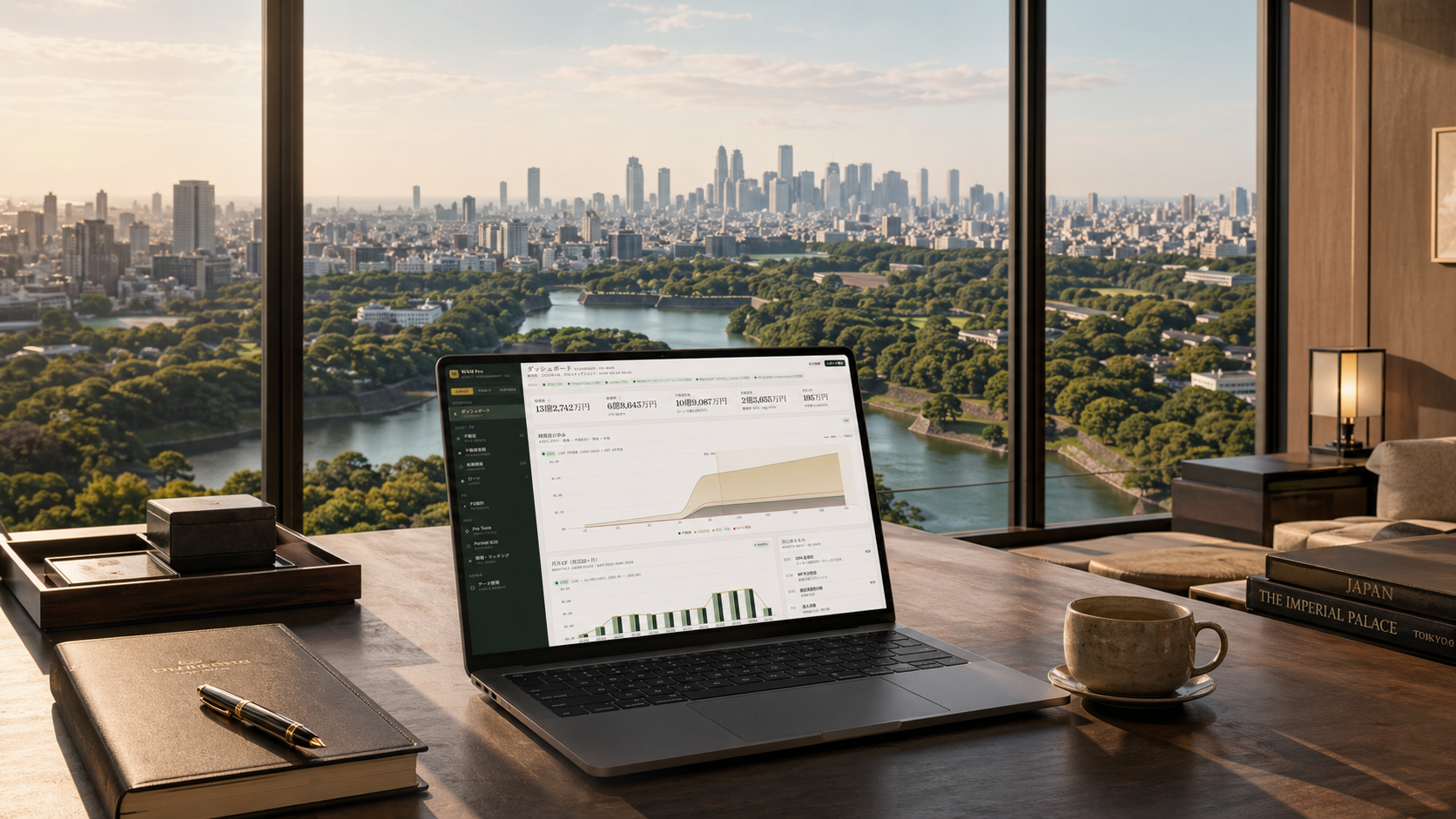 皇居を望む書斎でWAM Proを操作するシーン